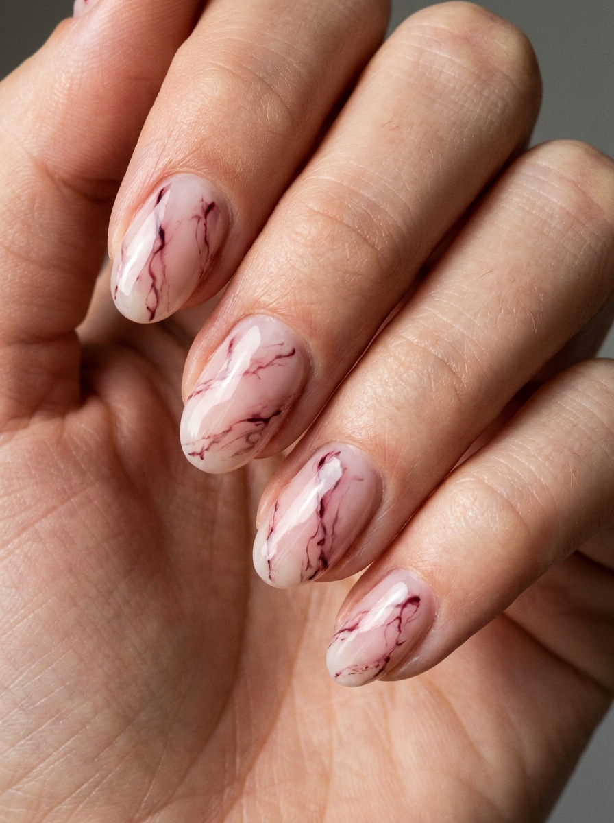 Dark Red Marble Nails als Dunkelrote Nägel Ideen Inspiration 2026